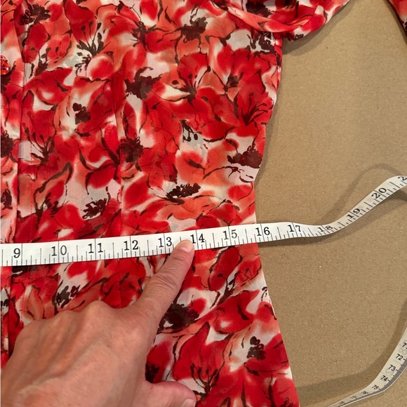 A.B.S. Red Silk Floral Blouse - size Petite - Picture 10 of 11